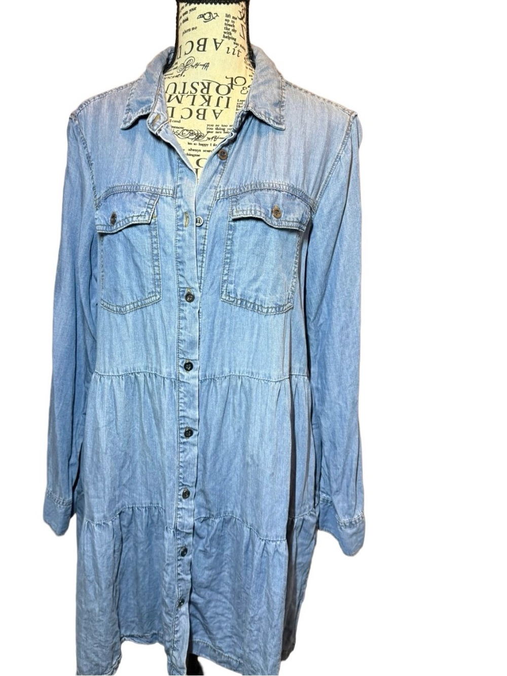 Velvet Heart Bree Tiered Denim Babydoll Shirt Dress - Cotton - Size M - Picture 4 of 10